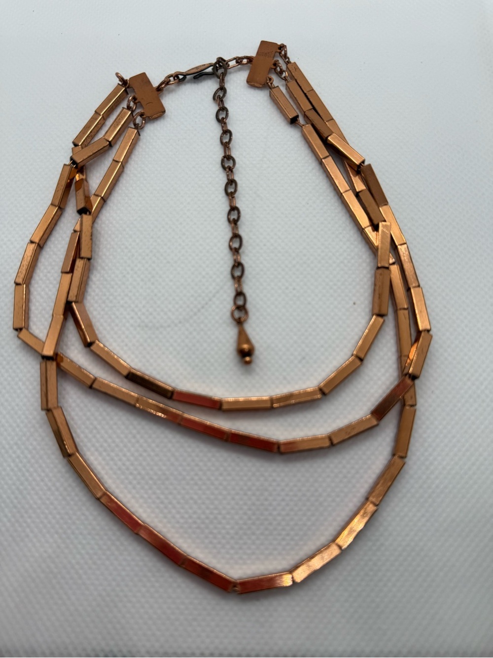Vintage Renoir Triple Strand Copper-Tone Geometric Necklace - Women Jewelry